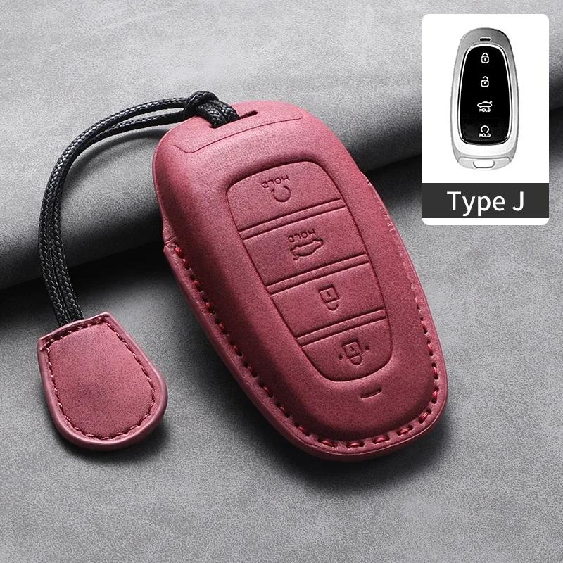 

4 Buttons Leather Car Key Holder Case Cover for Hyundai Tucson Solaris Sonata Hybrid NEXO NX4 Santafe Dn8 Car Key Holder Shell