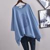 Women's T-shirt O-neck Leaf Print Short-sleeved T-shirt Irregular Hem Loose Top Top Summer