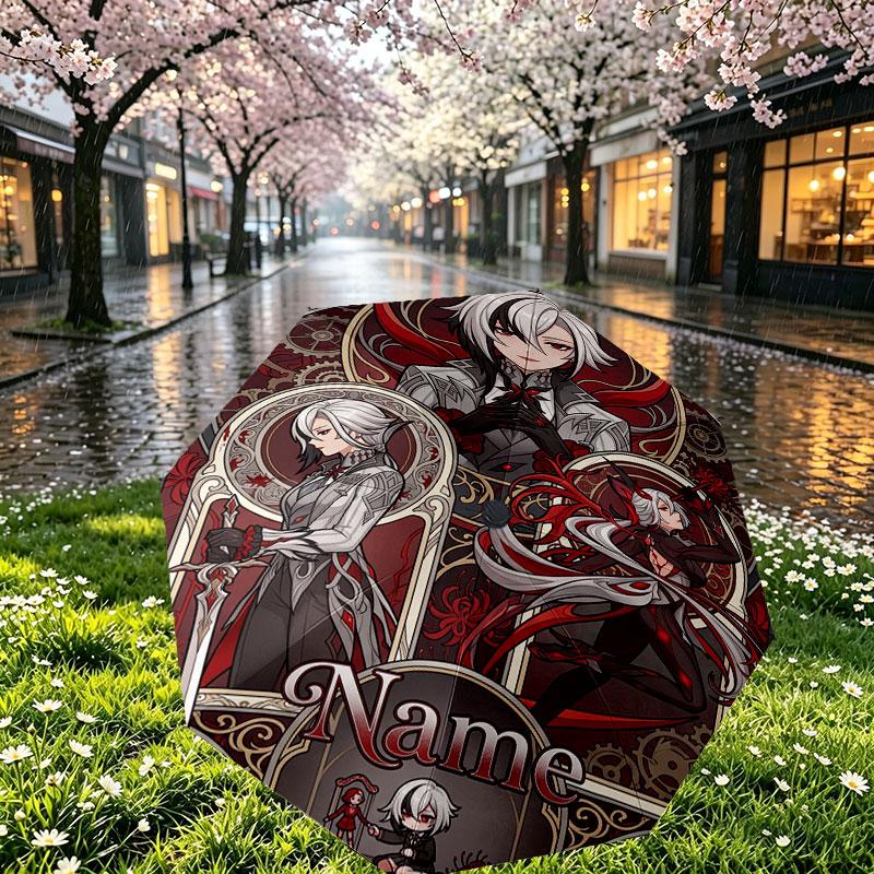 Custom Name Personalized Genshin Impact Print Umbrella, Auto Open Close, 8‑Rib Sturdy Frame, Commute Camping Hiking Use, Birthday Gift