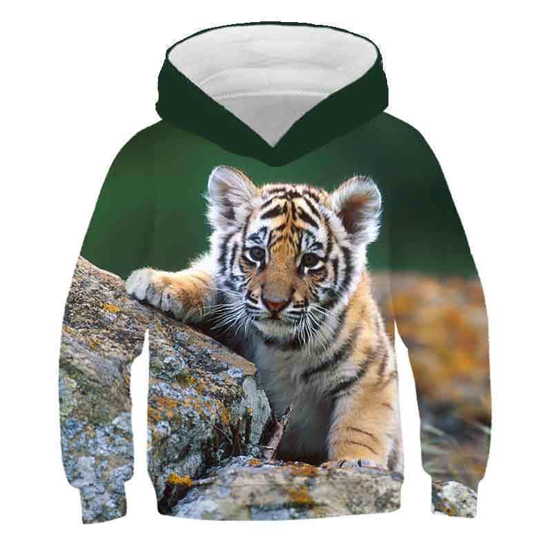 Autumn 3D Animal Tiger Pattern Printed Top Fashionable Casual Long Sleeved Children's Boy Hoodies
