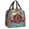 Custom Freemason Square & Compass Gold Masonic Thermal Insulated Lunch Bag Women Resuable Lunch Tote for Picnic Storage Food Box