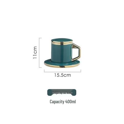 Shangqi Emerald Green Gold Rim Ceramic Coffee Cup & Saucer