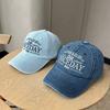 American Retro Denim Embroidered Baseball Hat College Style Men's and Women's Caps Versatile Travel Photo Visor