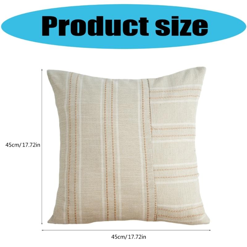 Pillow Case Polyester Cotton Beige with Color Stitching Perfectly for Sofa Bedroom Office Chair Decoration Pillowcase