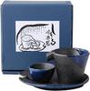 Sake Tokkuri and Ochoko W9 X D8 X Black Blown Blue Flow Cold Sake Mino Ware Made In Japan Ale-net Set, Set, H7cm, 120cc, Design, Shizuru, Set,