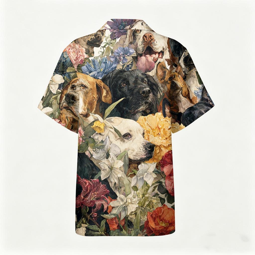 Men’s Short Sleeve Cotton Linen Shirt with Animal and Botanical Print Casual Collared Button Down Top for Spring and Summer
