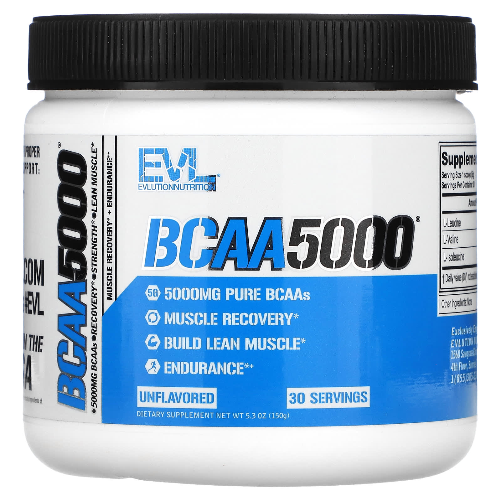 

EVLution Nutrition, BCAA5000, Unflavored, 5,000 mg, 5.3 oz (150 g)