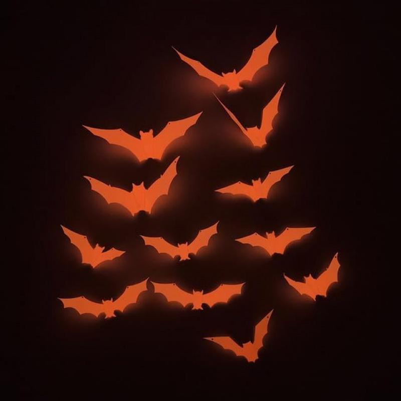12 ks 3D netopýří nástěnné dekorace svítící ve tmě, Realistické voděodolné PVC duchové netopýři pro dveře a okna, Dekorace na halloweenskou párty