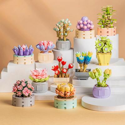 New Succulent Plant Flower Blocks Small Particle Building Blocks Assemble Compatible With Legoes Birthday Gifts For Children Toy