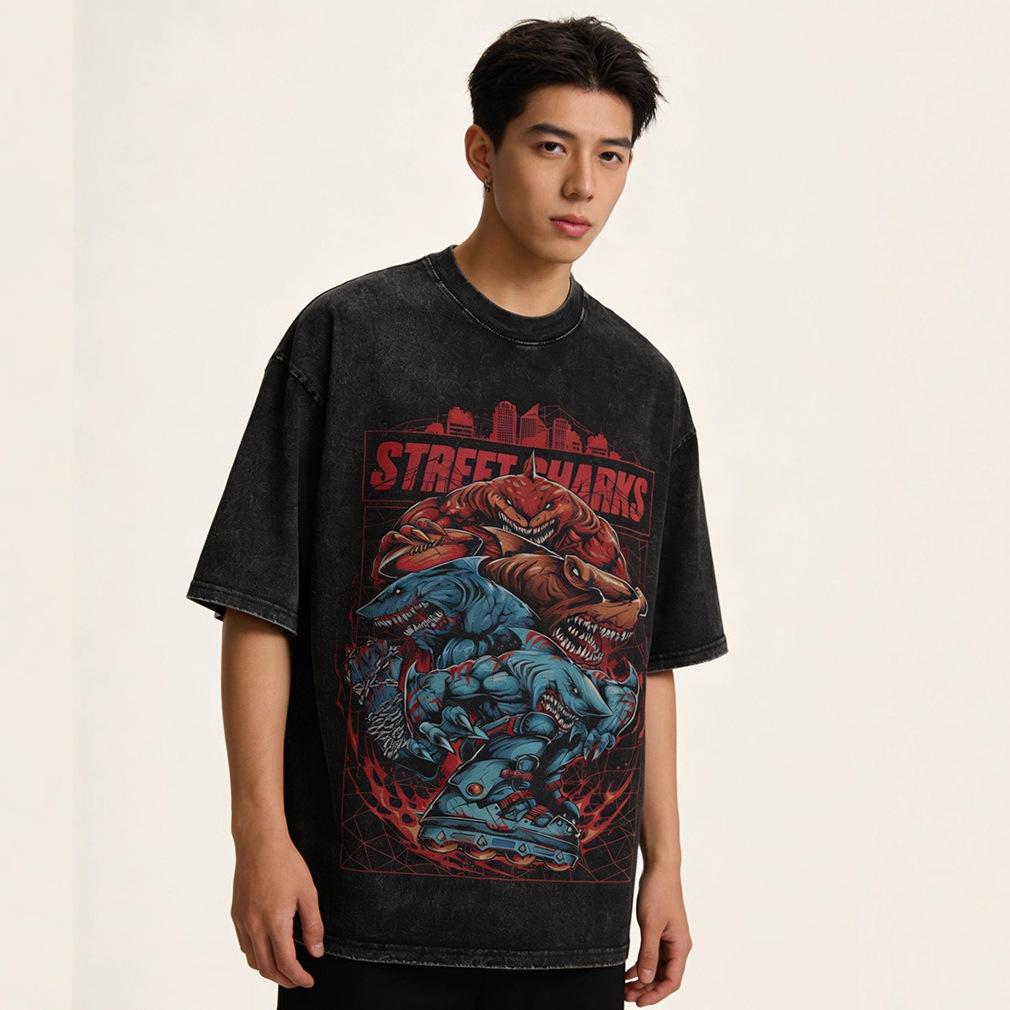 Spring And Summer American Men'S T-Shirt High Street Trendy Brand Vintage Loose Wash Half Sleeve Vintage Top Men