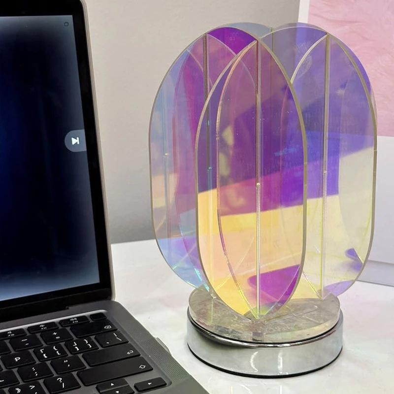 LED Bright Color Acrylic USB Table Lamp Bedroom Room Game Room Decor Night Lamp Desk Geometric Decorative Indoor Table Lamp Gift