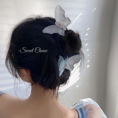 Elegant Frosted Butterfly Hair Clip - Shark Style Half-Tied Headdress for Women