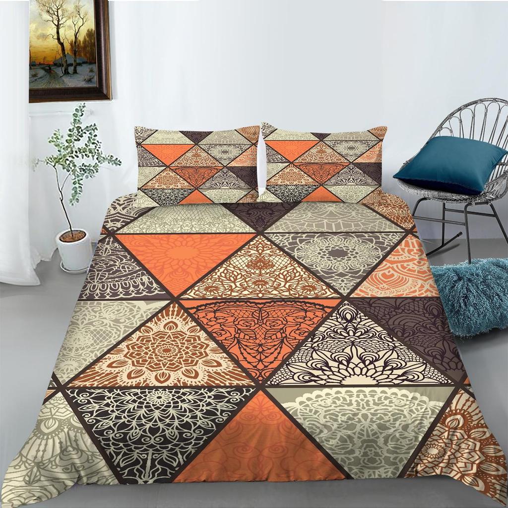 Bettwäsche-Set mit Bohomuster, Schlafzimmer-Bettdecke und Kissenbezug 2-teilig/3-teilig AU240 * 270 Übergröße Heim-Bettwäsche