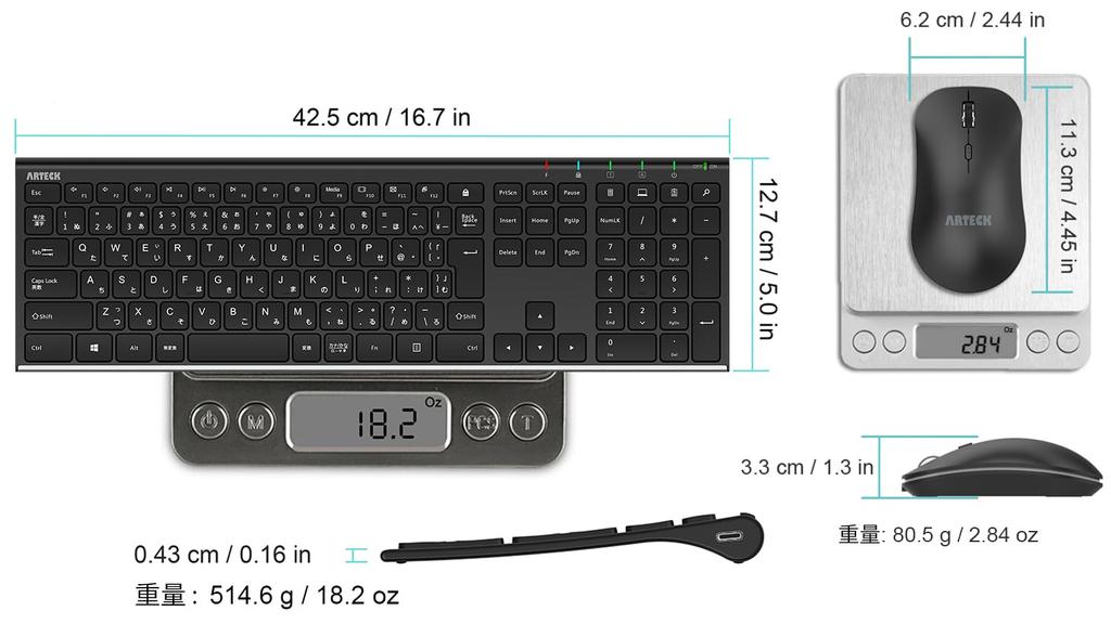 Arteck 2.4G Wireless Keyboard and Mouse Set, Lightweight, Slim, Type-C Rechargeable, Full-Size Keyboard, Compatible with Computers, Desktops, PCs,