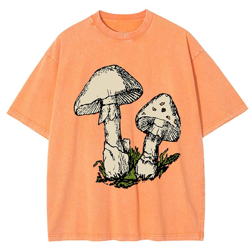 Cartoon Mushrooms Print Womens Washed T Shirt Cotton Y2K T-Shirt Oversized Casual Short Sleeves Summer Streetwear