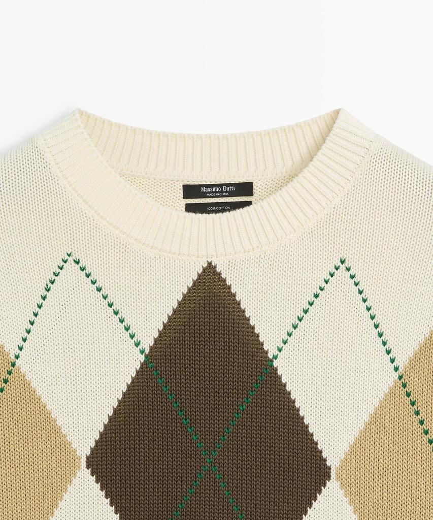 Masimodutti Cotton Argyle Detail Knit Sweater