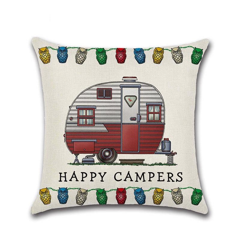 Ornate Happy Campers Sofa Throw Cushion Cover Ideal For Home Dcor