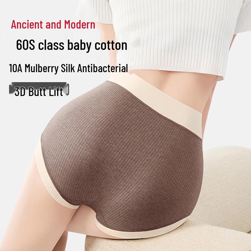 GUJIN Women's High-Waist 60S Cotton Briefs with Mulberry Silk Crotch, 3-Pack