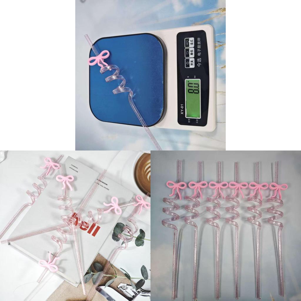 Reusable Pink Butterfly Bow Drinking Straw With Spiral Design For Kids And Party Use