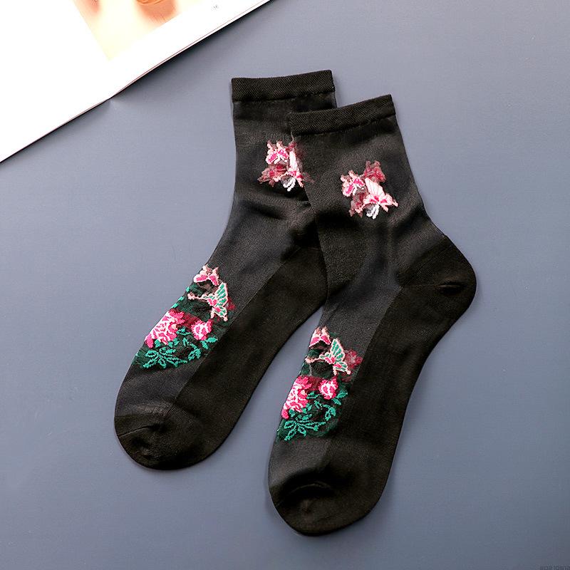 5 Pairs of Women's Summer Thin Fashion New Flower Tube Crystal Stockings