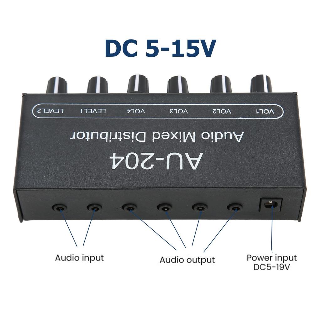 Portable Audio Mixer, Stereo Sound Signal Mixer, 2-in, 4-out, 3.5mm Interface, Stereo Headphone Amplifier Mixer for Studio and Stage Use