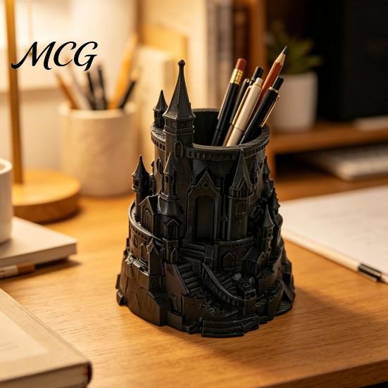 Makeup Brush Holder Castle Shape Pen Holder, 3D Printed Desk Organizer for Pens, Pencils, Desktop Brushes, Decorative Pencil Storage Cup Home