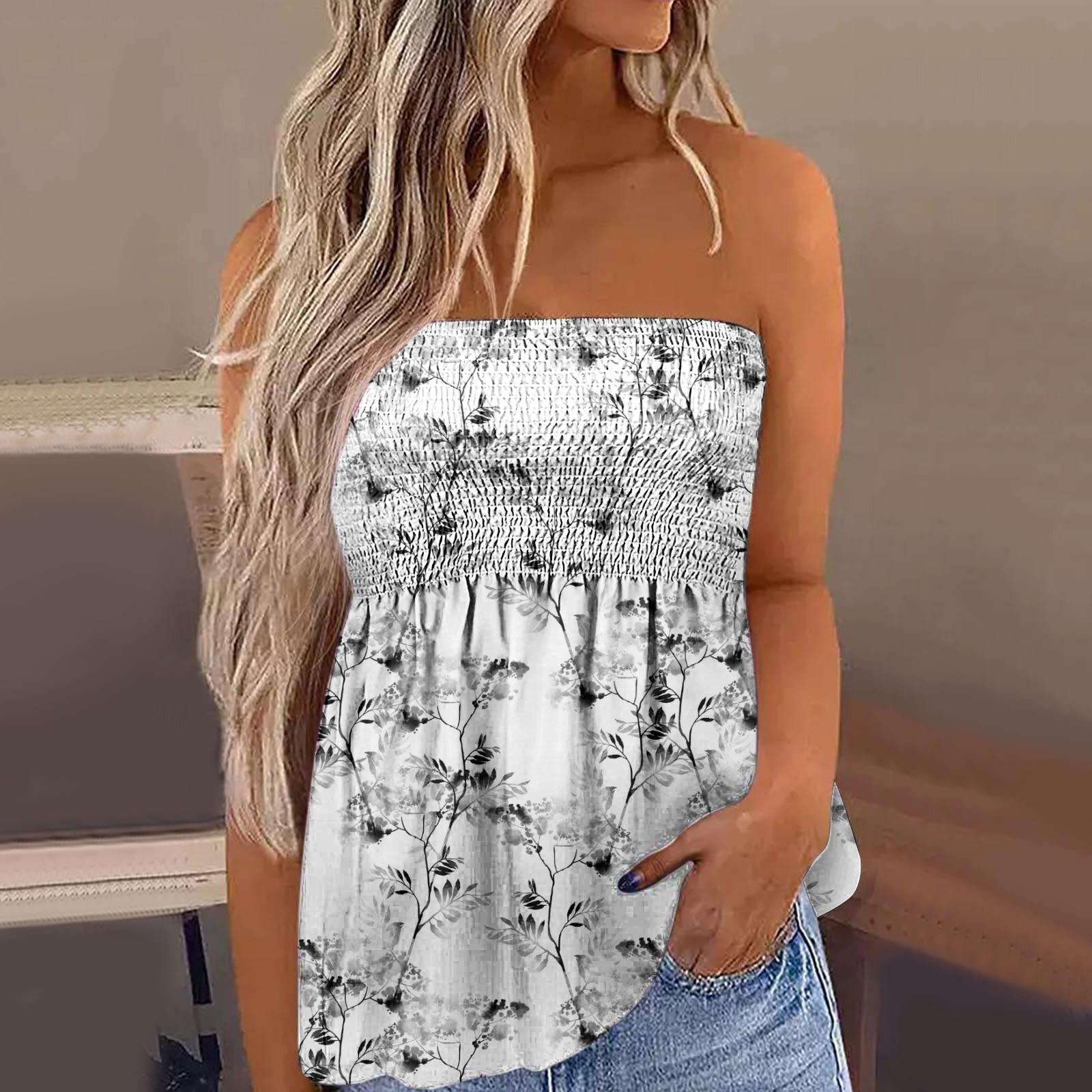 

Tube Tops For Women,Cute Sexy Off Shoulder Print Sleeveless T-Shirt XXL білий