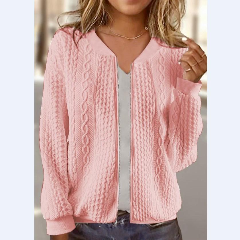 

Женская жаккардовая куртка-бомбер на молнии с воротником-стойкой, осень 2023 - Удобная и свободная посадка M розовый