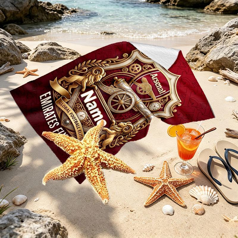 Custom Name Personalized Arsenal F.C Print Beach Towel, for Trip Camping Beach Party Home Decor, Birthday Gift for Family & Friends