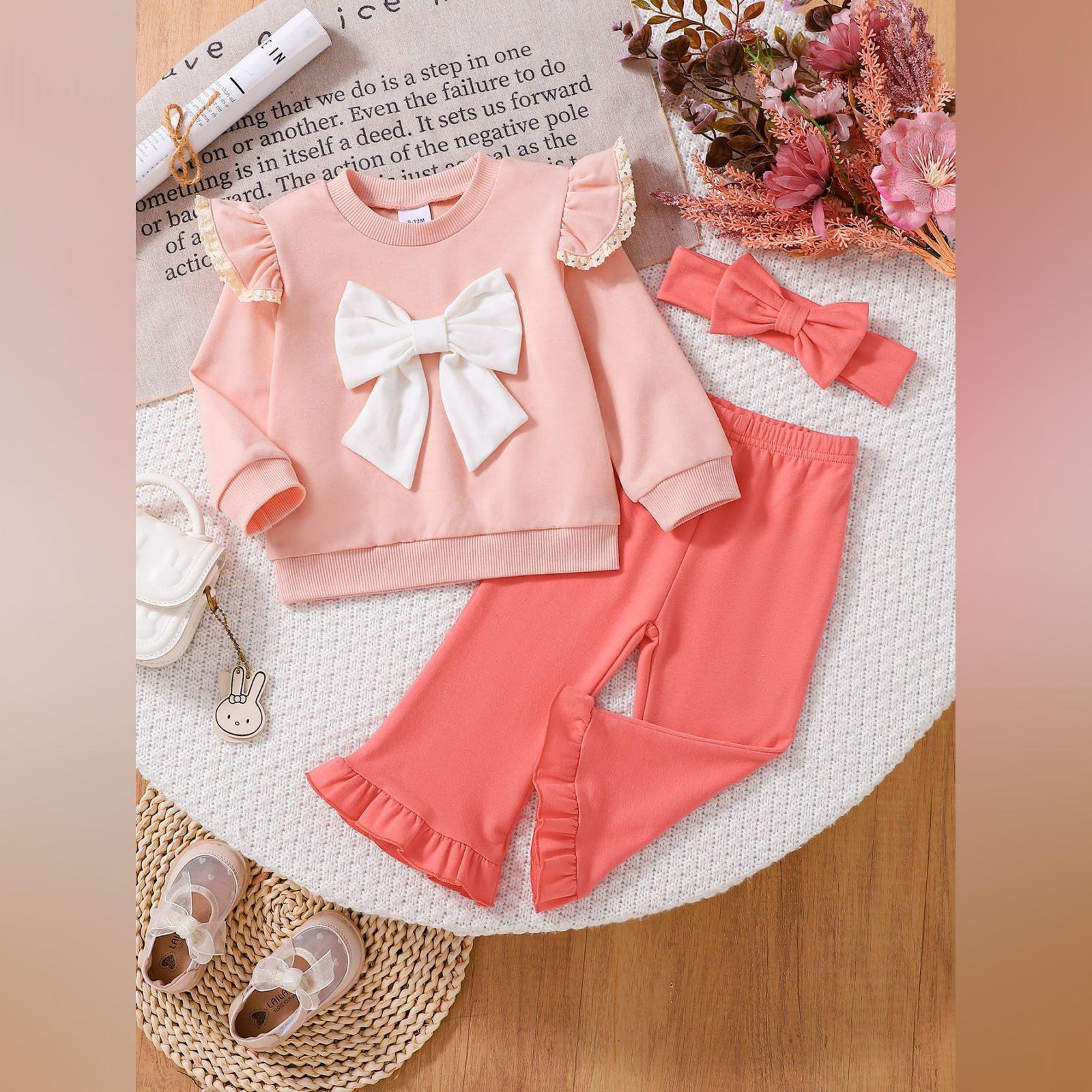 

Комплект детского топа с длинным рукавом - Повседневный, стильный и универсальный детский наряд 9 розовый