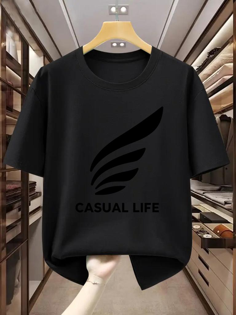 Plus Size Men'S 100% Short Sleeve T-Shirt Easy Wing Print Casual Life Theme Round Neck T-Shirt Comfortable Casual Short-Sleeved T-Shirt in Summer