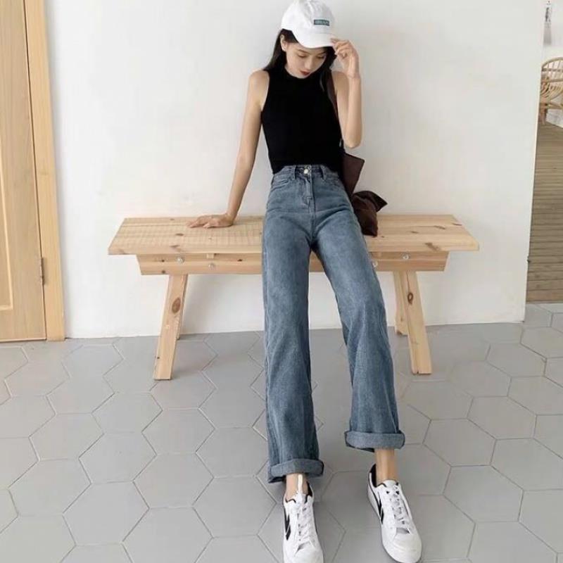 Buy Woman Jeans High Waist Clothes Wide 