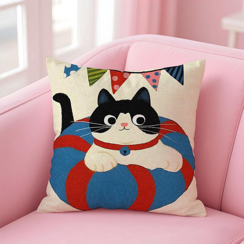 Cartoon Christmas Gift Cute Cat Cushion Cover Linen Pillowcase Cover Soft Decor for Sofa Home Room