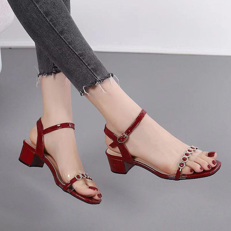Outdoor With Medium Heels Square Top Sandals for Women Low Price Summer 2025 Comfortable Elegant Offers Luxury Chic Woman Shoes