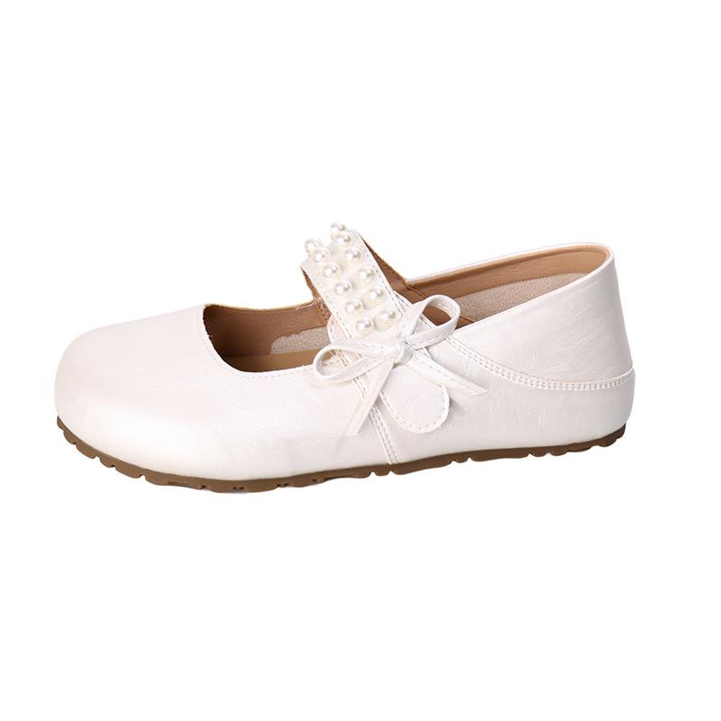 Xiaoxiangfeng bow shallow mouth Mary Jane single shoes women's 2025 new versatile one-pedal with skirt small leather shoes