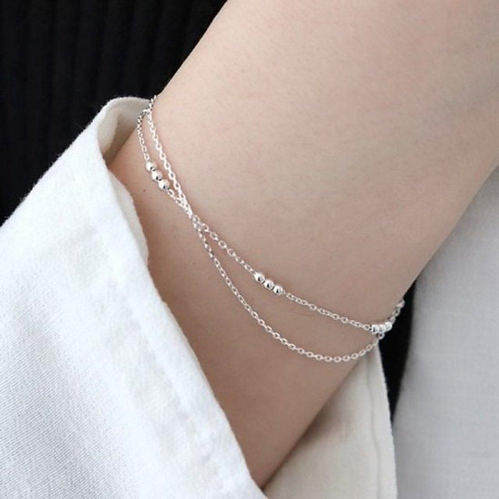 (Silver925) Layered Ball Bracelet Silver Anklet Simple