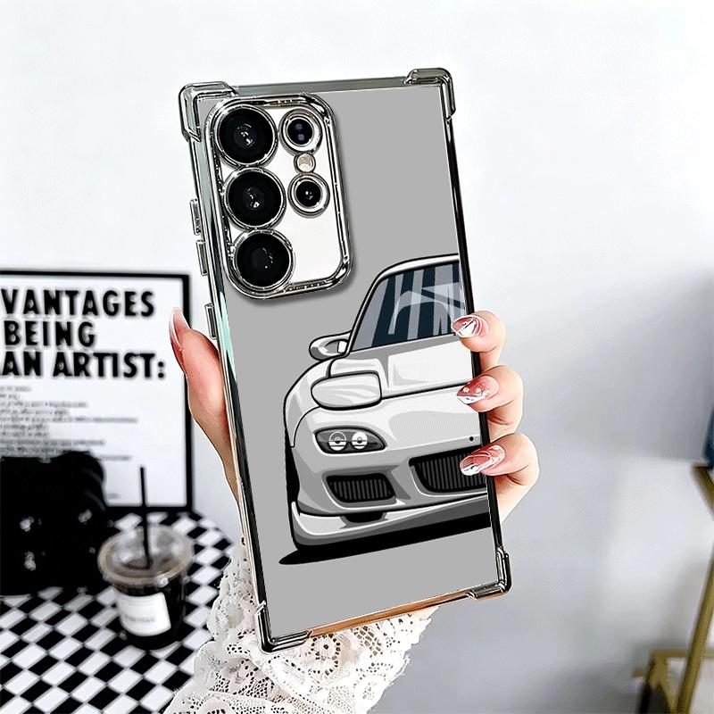 Simple Japanese Sports Cars Pattern Plating Phone Case For Samsung Galaxy S24 S25 FE S26 Edge S23 Ultra S22 S21 Plus S20 Anti-Fa