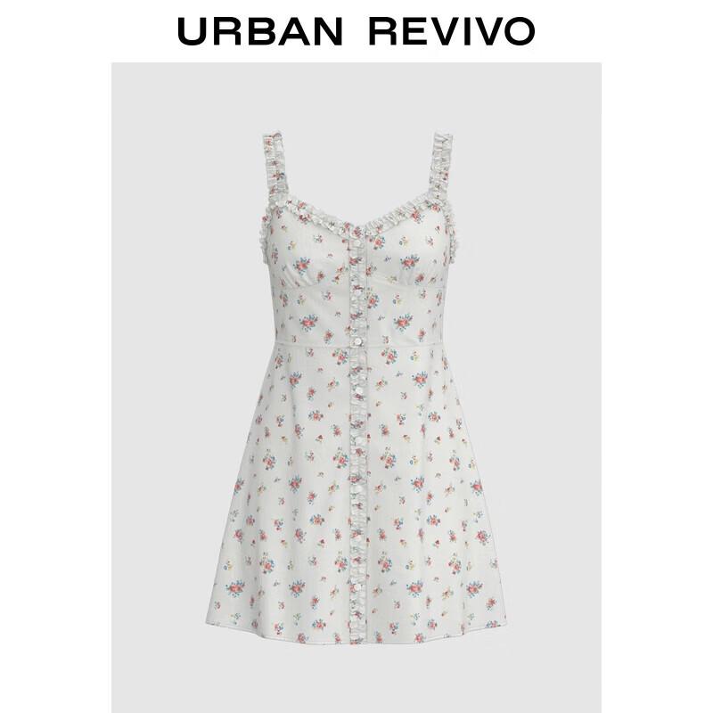 

UR 2025 Осеннее женское повседневное платье с цветочным принтом, оборками и бретелями L