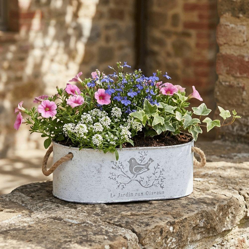 Distressed Finish Metal Flower Pot Vintage Style Succulent Planter Plant Container Bedroom