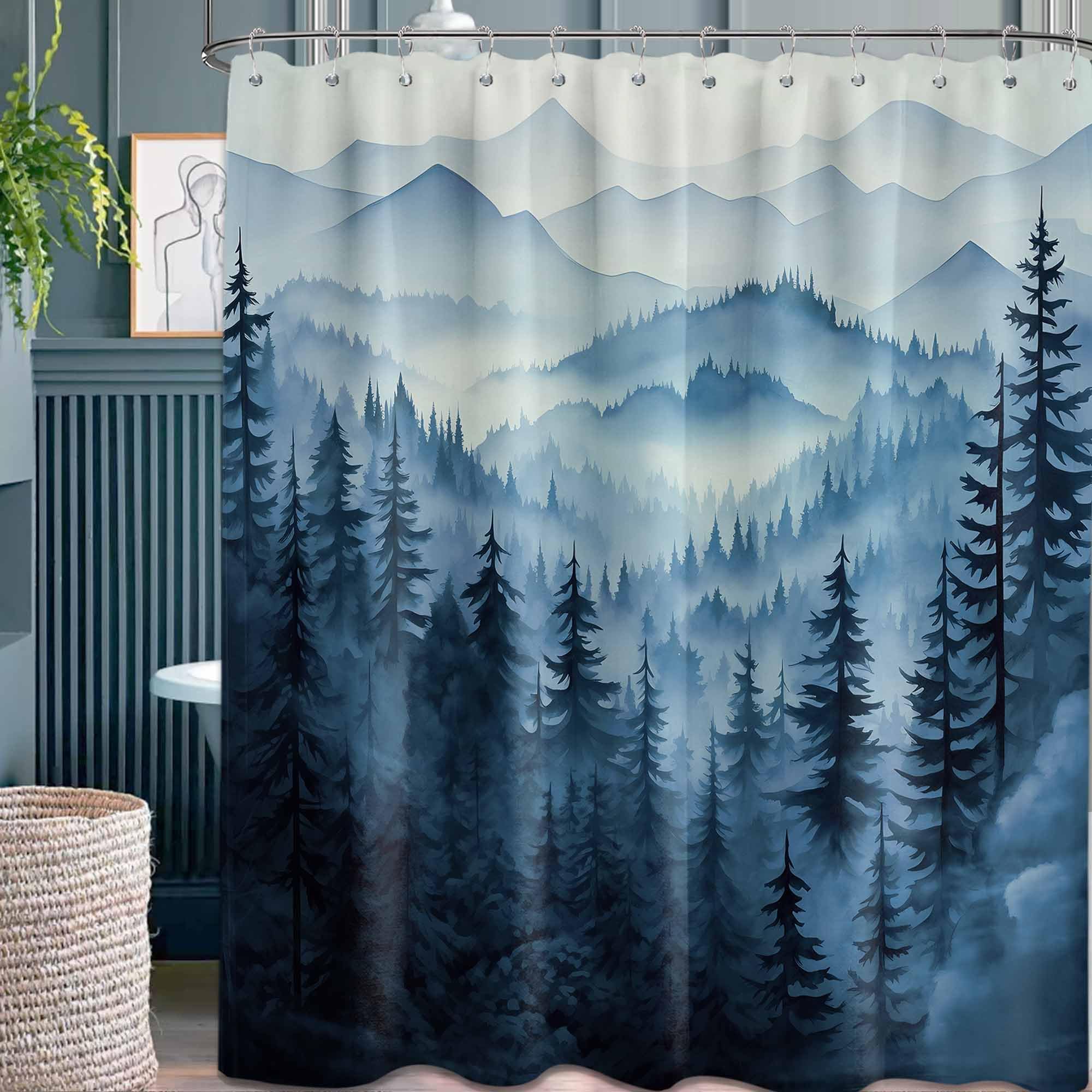 Textile Article Light Vikama Forest Mountain Ink Wash Style Shower Curtain Nordic Wabi Sabi Bathroom Divider Curtain Bathroom Decorat Shower Curtain