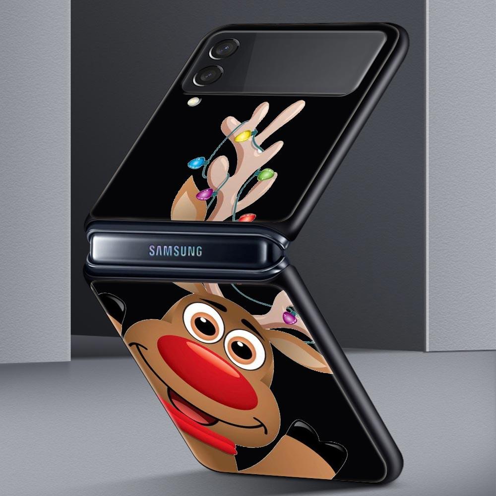 Christmas Cute Cartoon Z Flip 4 Phone Case For Samsung Z Flip 3 5G Black Hard Shell Galaxy ZFlip3 ZFlip5 Cover Folding Luxury
