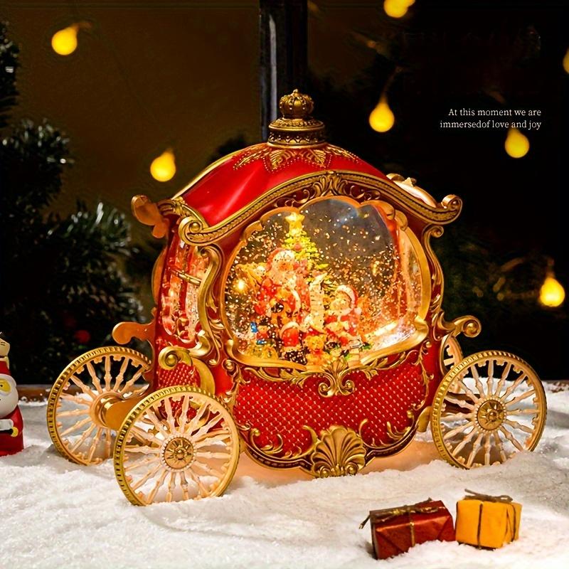 1pc Vintage Christmas Carousel Music Box with Snow Globe, Resin and Acrylic, Festive Holiday Decoration, Battery Operated 3 AA Not Included