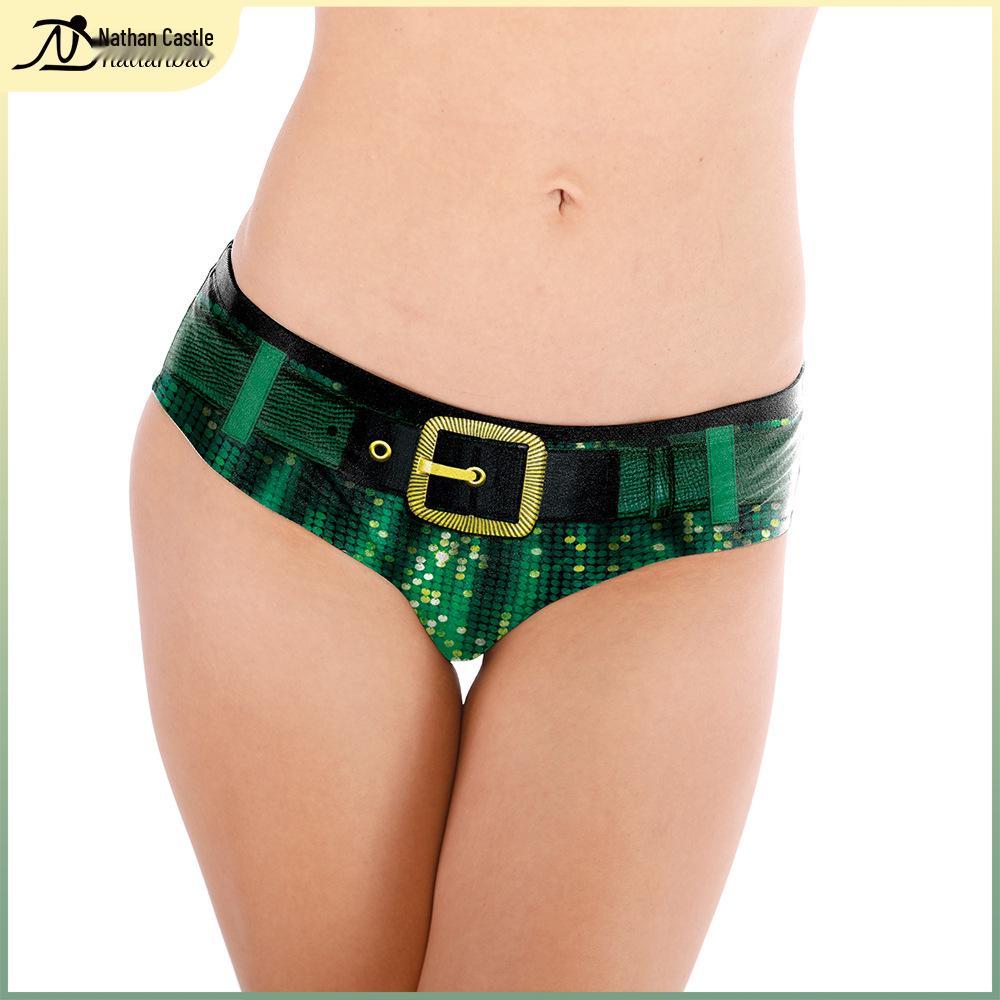 2024 Autumn Women's Christmas Green Digital Print Briefs