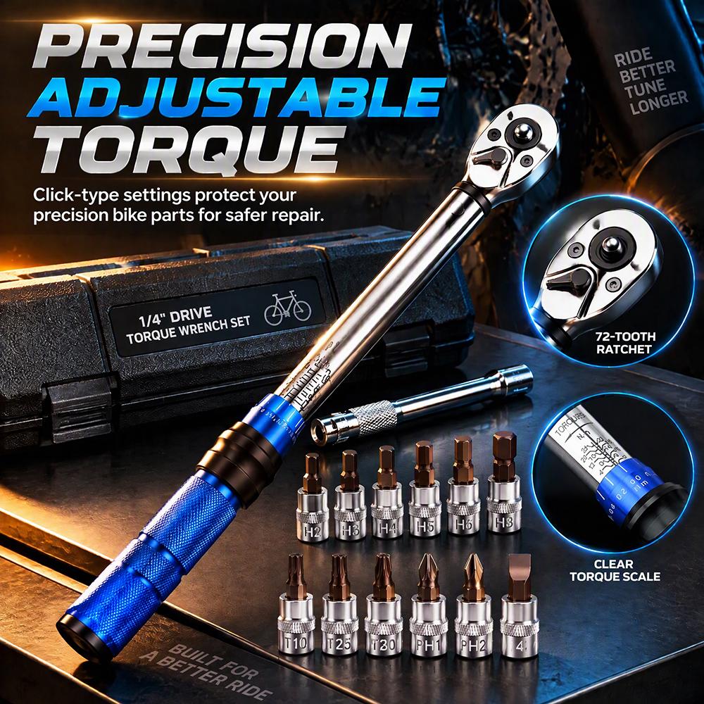 Bicycle Torque Wrench Set 1/4 Inch 2-24Nm Adjustable Reversible Bike Torque Wrench Bicycle Motorcycle Repair Tool
