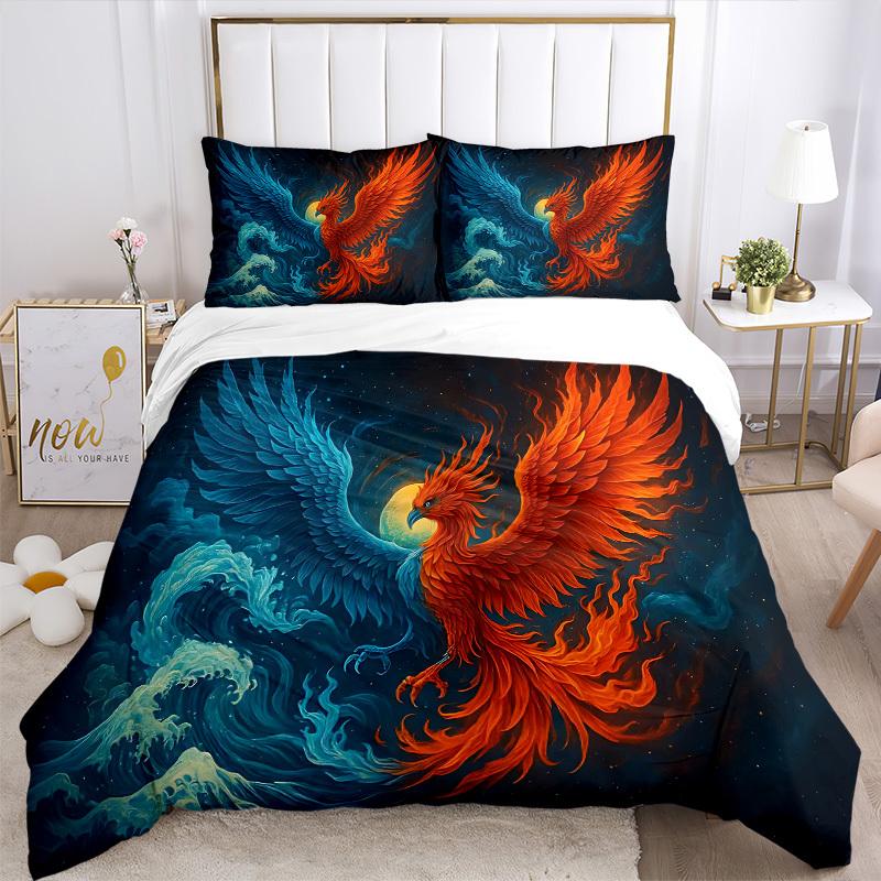 3pcs bedding set Phoenix YinYang Includes 1 Comforter + 2 Pillowcases, Without Pillow Inserts, Soft Comfortable, Lightweight Breathable, Pri