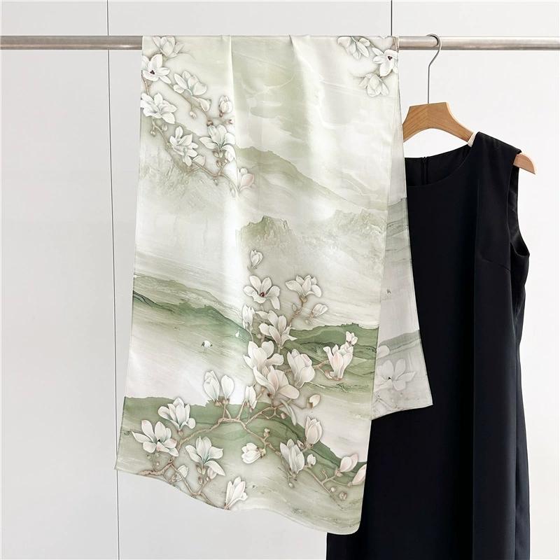 Graceful 100% Pure Silk Scarf Women Elegant Mulberry Silk Floral Neckerchief Scarves Shawls