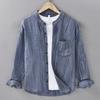 Spring Tiansi Ramie Men's Shirt with Long Sleeves Casual Loose Wrinkled Linen Stand Collar Shirt