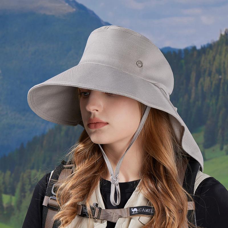 Spring and summer big eaves shawl neck protector bucket hat outdoor sun protection sun hat fashion with ponytail hole hat women