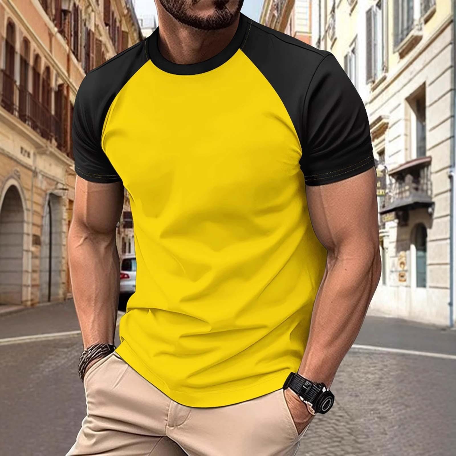 

Мужская футболка с короткими рукавами SolidColorSports Fashionable ColorBlocked Shoulder Sleeved T-shirt S жёлтый