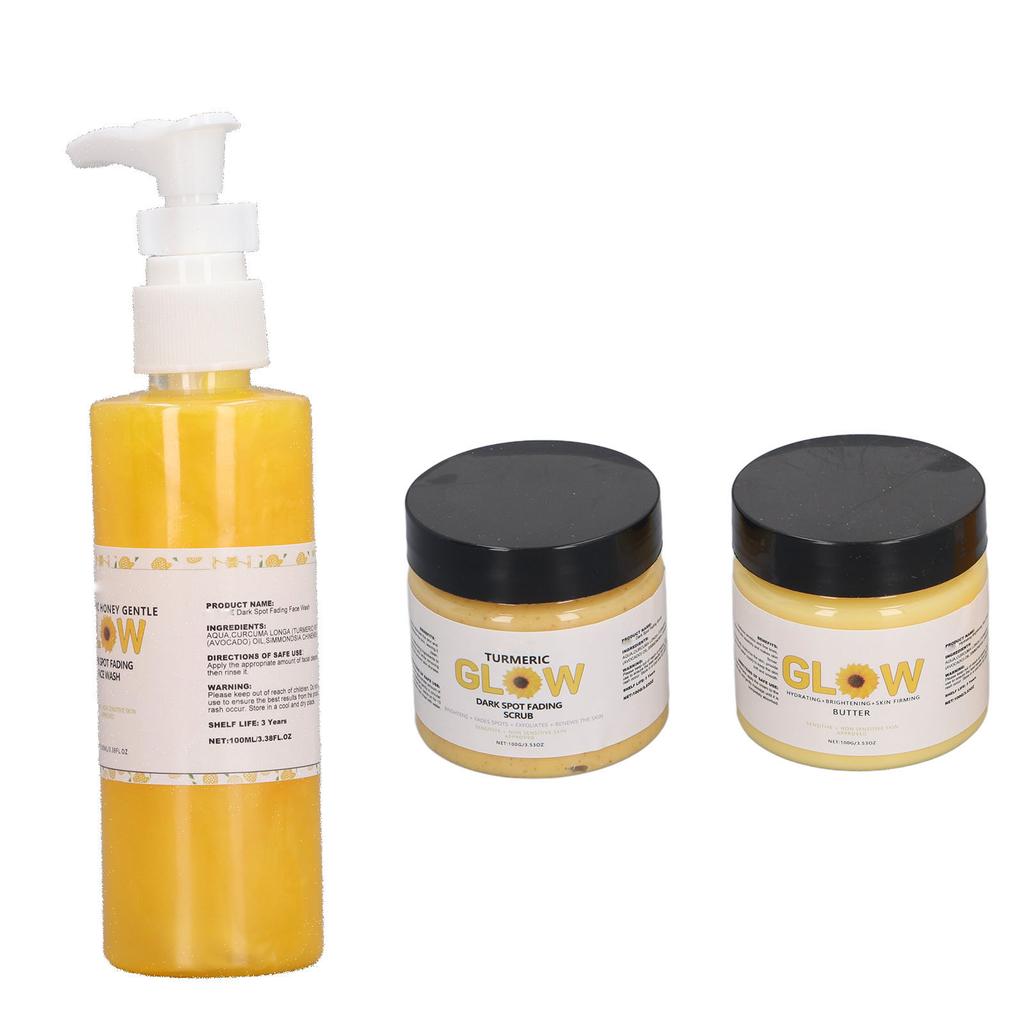 Turmeric Skin Care Set with 100g Face Scrub 100ml Facial Wash Brightening Firming Pimple Removal Hydrating Moisturizer